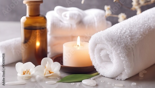 Spa background towel bathroom white luxury concept massage candle bath. Bathroom white wellness spa background towel relax aromatherapy flower accessory zen therapy aroma beauty setting table salt oil