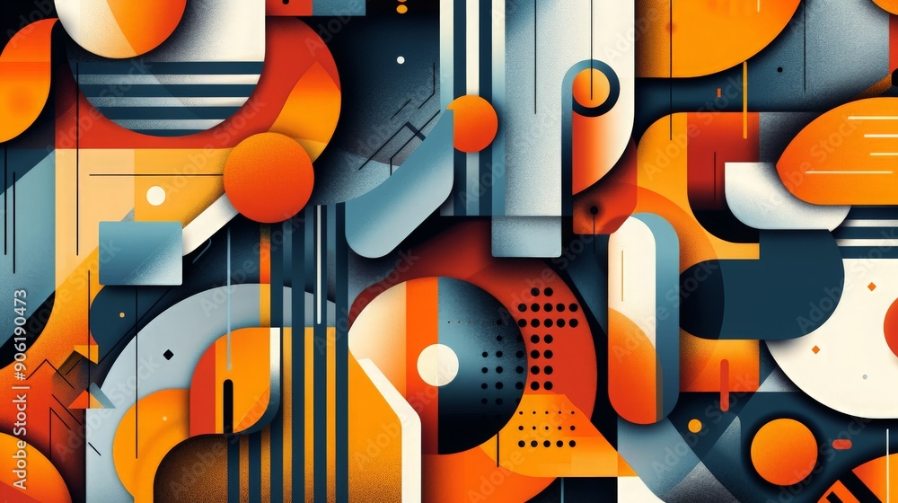 Abstract geometric pattern in orange, blue, and black. Abstract geometric pattern in orange, blue, and black.
