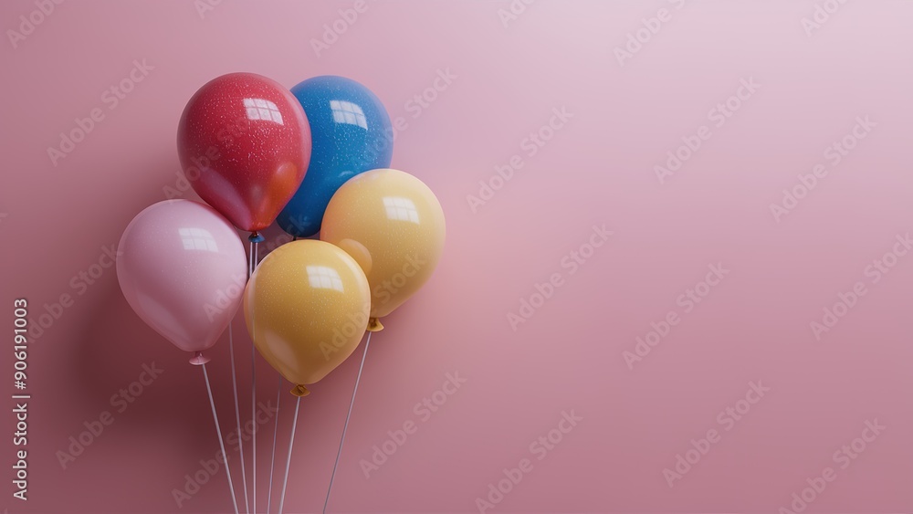 Holiday background with golden and colourful metallic balloons, confetti and ribbons. Festive card for birthday party, anniversary, new year, Christmas or other events Holiday background with golden and colourful metallic balloons, confetti and ribbons. Festive card for birthday party, anniversary, new year, Christmas or other events