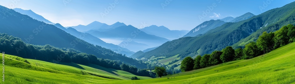 Fototapeta premium A beautiful mountain landscape with a clear blue sky