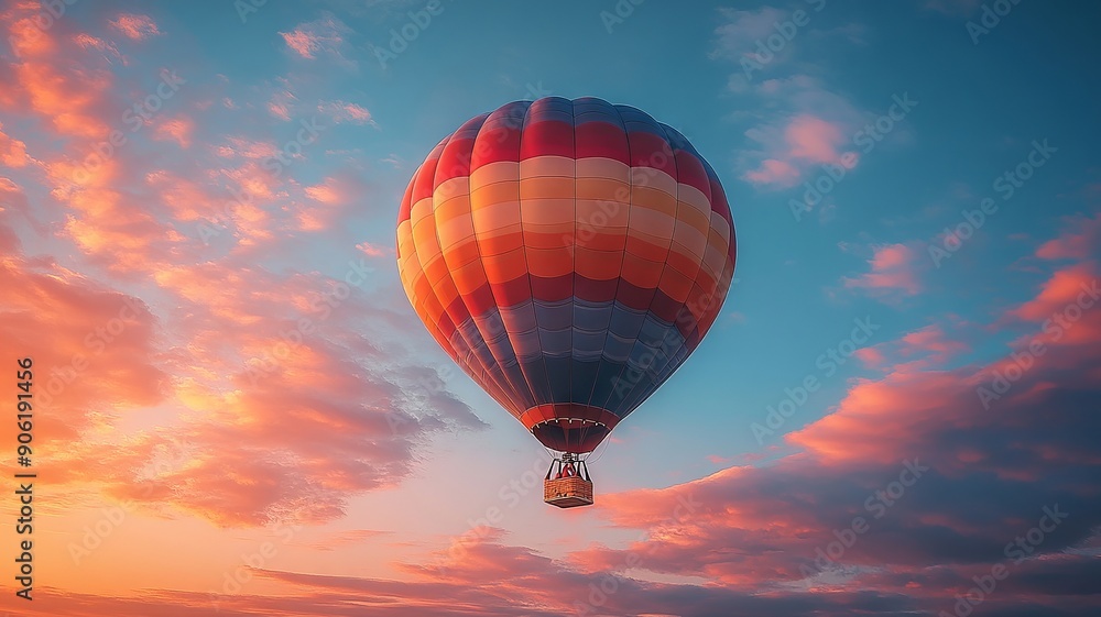 Fototapeta premium Hot Air Balloon In Colorful Sky At Sunset
