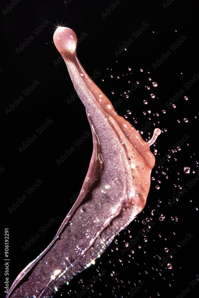 Glittery Skincare Gel Serum Product Smear on Black Background, Close-up Detail Macro Shot Generative AI