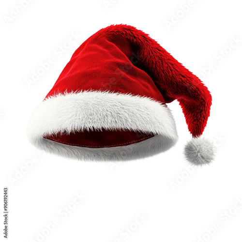 Realistic photograph of a complete Santa hat isolated against a solid stark white background