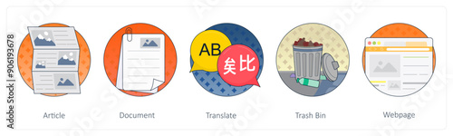 A set of 5 Mix icons as article, document, translate