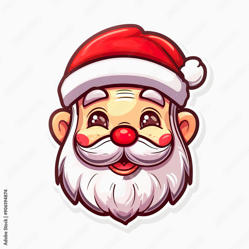 Cheerful Cartoon Santa Claus Face with Red Hat and White Beard Cheerful Cartoon Santa Claus Face with Red Hat and White Beard