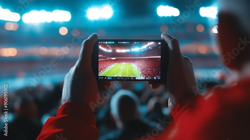 Capturing the Game Night Excitement, vibrant crowd, illuminated stadium, fan engagement, mobile photography, soccer atmosphere, immersive sports experience