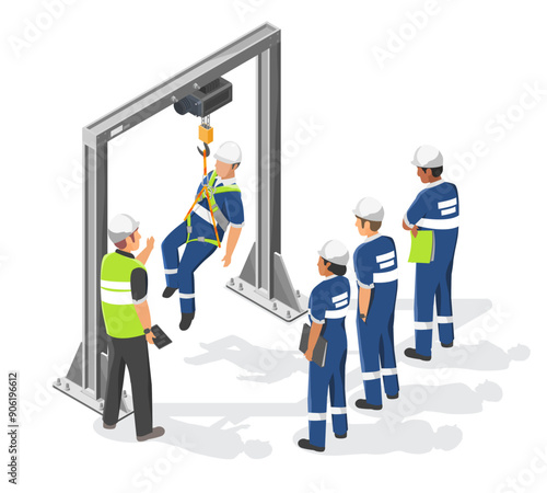 factory safety training Abseiling for industry worker workshop meeting isometric isolated