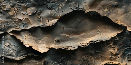 Close-up of Burned Paper with Detailed Texture, Ideal for Concepts of Damage, Destruction or Recycling Generative AI