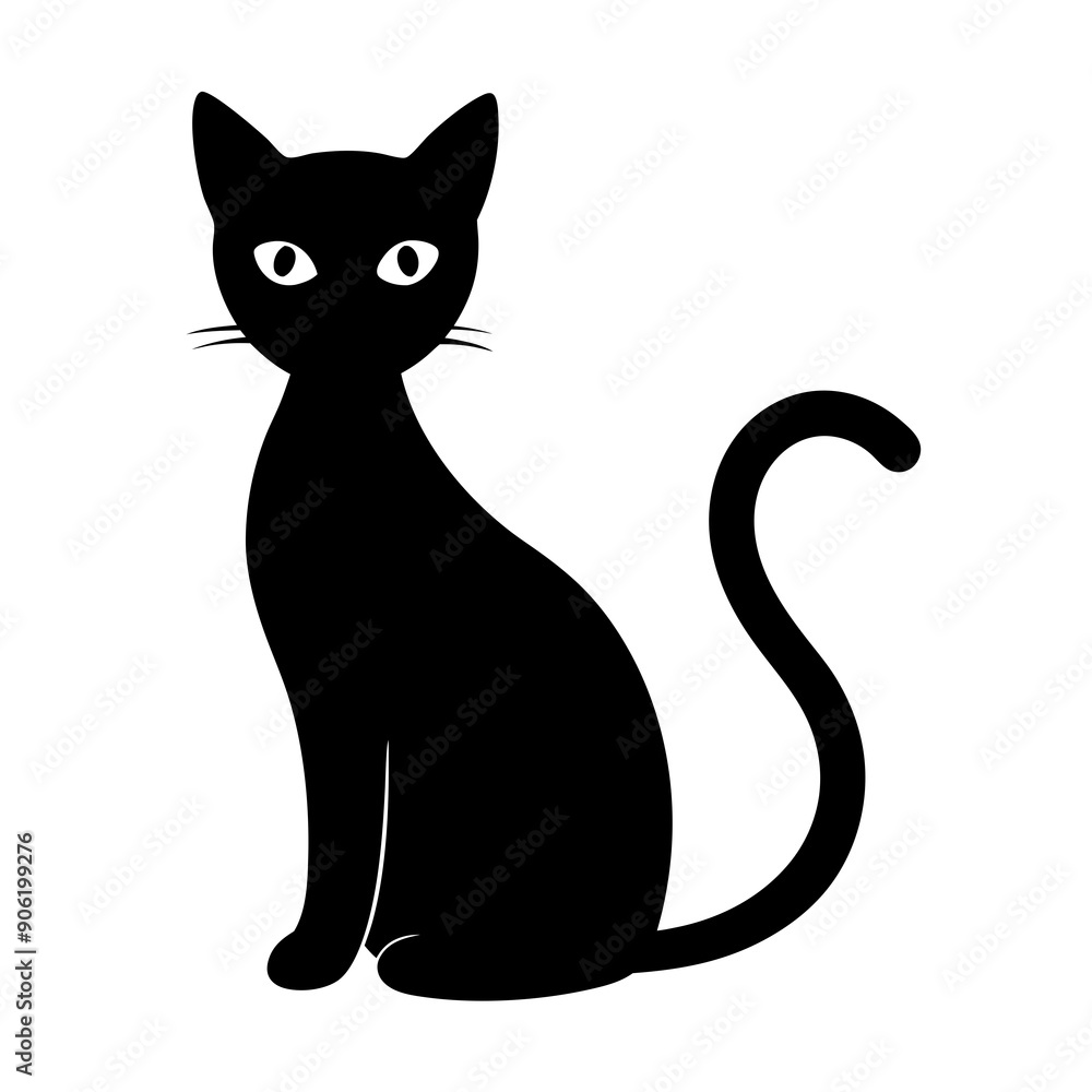 Silhouette of a black cat with white eyes sitting on a white background Silhouette of a black cat with white eyes sitting on a white background