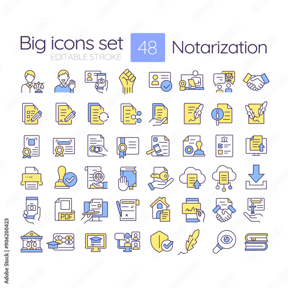 Notarization RGB color icons set. Notary services, person ...