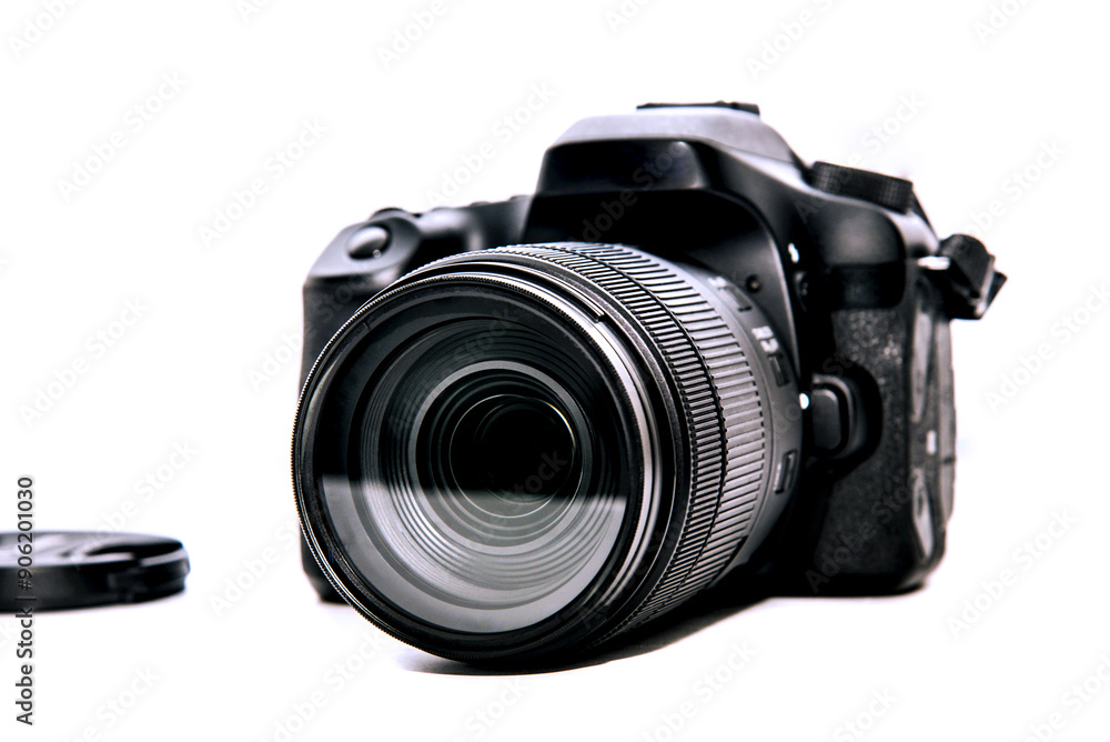 Digital camera for professionals Close-up view On a white background, isolated Digital camera for professionals Close-up view On a white background, isolated