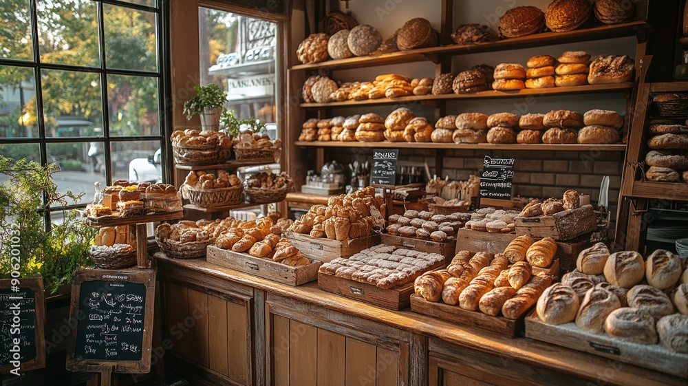 Assortment of Freshly Baked Breads in a Rustic Bakery Assortment of Freshly Baked Breads in a Rustic Bakery