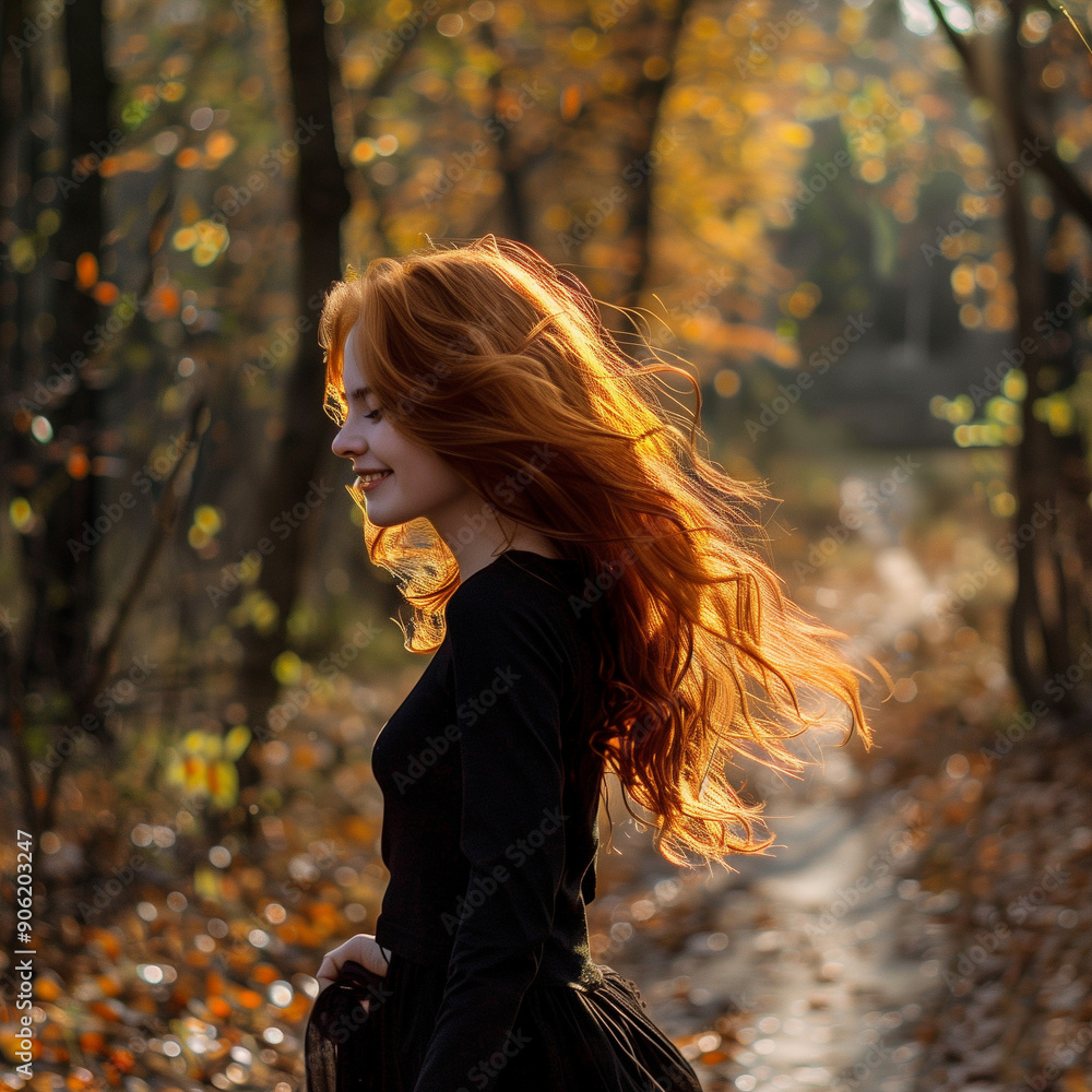 Red-haired girl in the forest