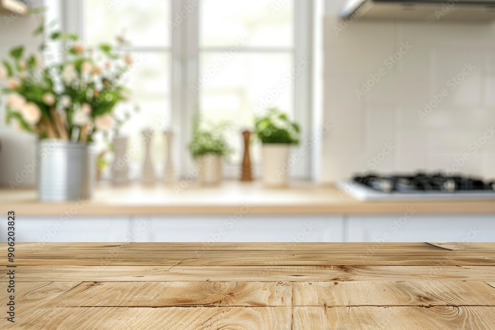 kitchen table background, wood counter top on blur of white clean abstract home interior with bokeh. used for display or montage your wooden for dining background with generative ai kitchen table background, wood counter top on blur of white clean abstract home interior with bokeh. used for display or montage your wooden for dining background with generative ai