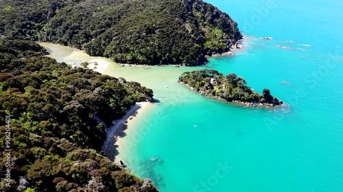 Aerial view of stunning white sand beaches and clear bly photo