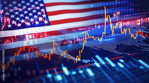 Economic Charts Made from USA Flags Showcasing Trade War Peaks and Troughs