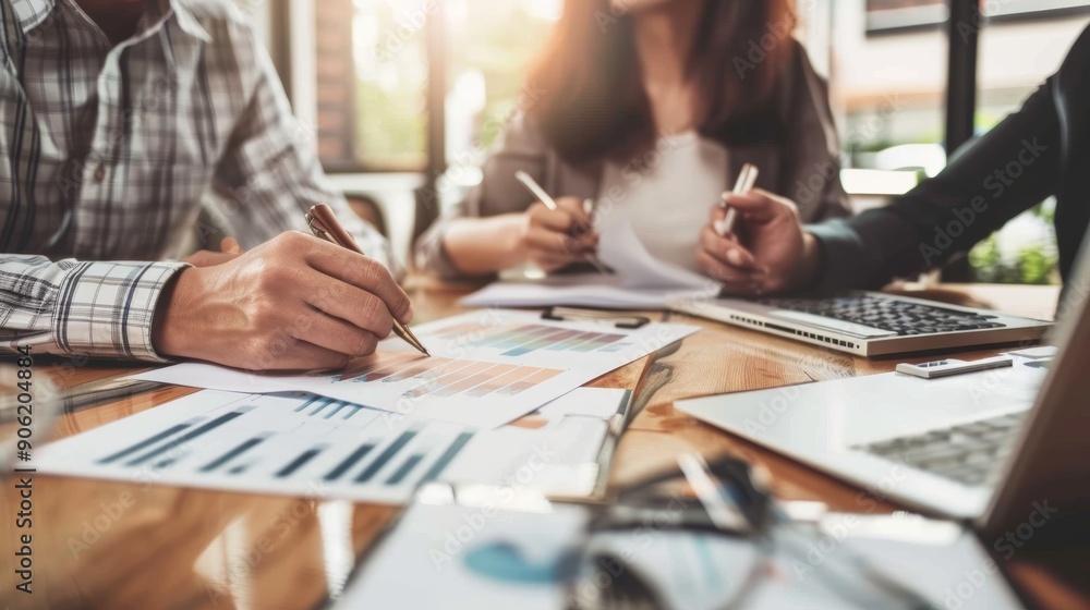 Business consultant meeting is discussing financial situation Business consultant meeting is discussing financial situation