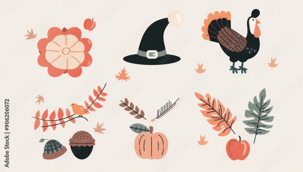 minimalist illustration of the traditional symbols for thanksgiving minimalist illustration of the traditional symbols for thanksgiving