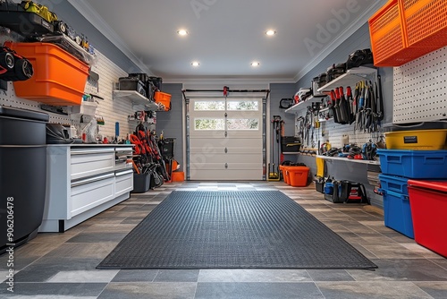 Clean and Functional Garage Organization with Neat Tools and Storage Bins