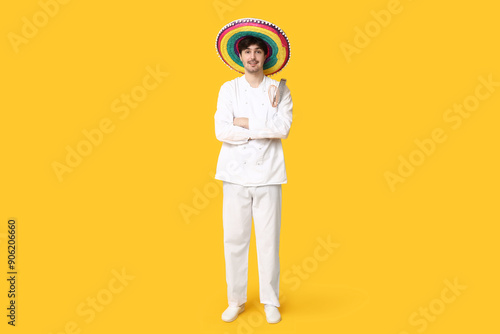 Young male chef with sombre...