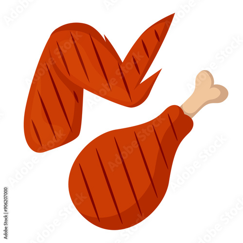 BBQ chicken leg and chicken wing flat vector illustration clipart