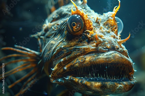 Deep sea anglerfish with opened mouth