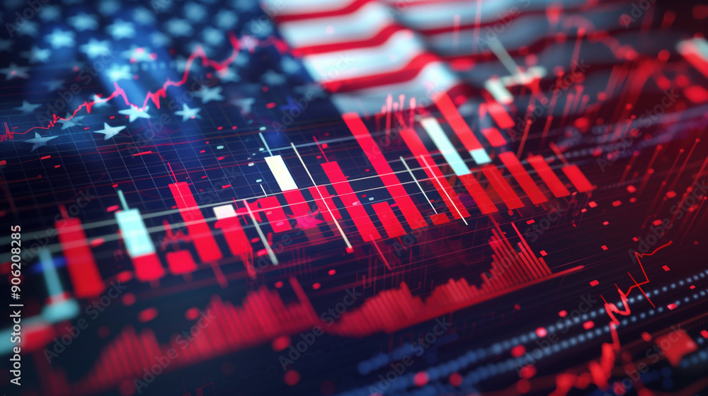 Conceptual Illustration of USA and China Trade War with Flags Integrated into a Digital Stock Exchange Showing Market Fluctuations Conceptual Illustration of USA and China Trade War with Flags Integrated into a Digital Stock Exchange Showing Market Fluctuations