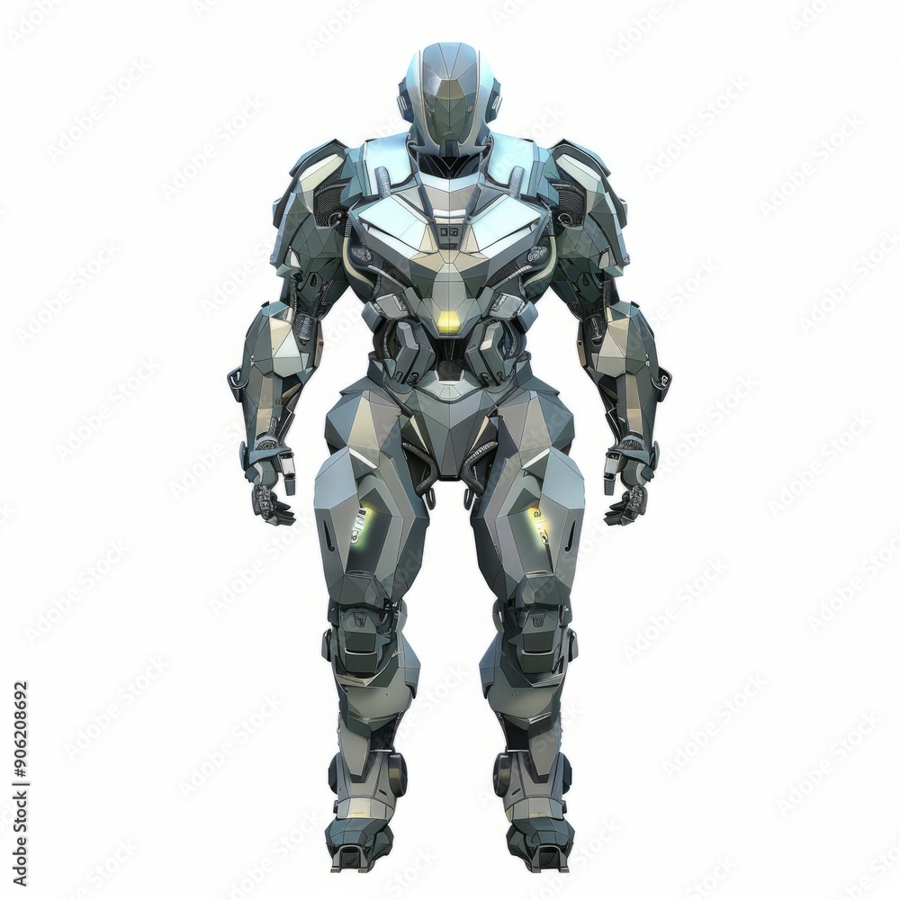3D Render, Low Poly style of a bio-mechanical cyborg armor set, on isolated white background