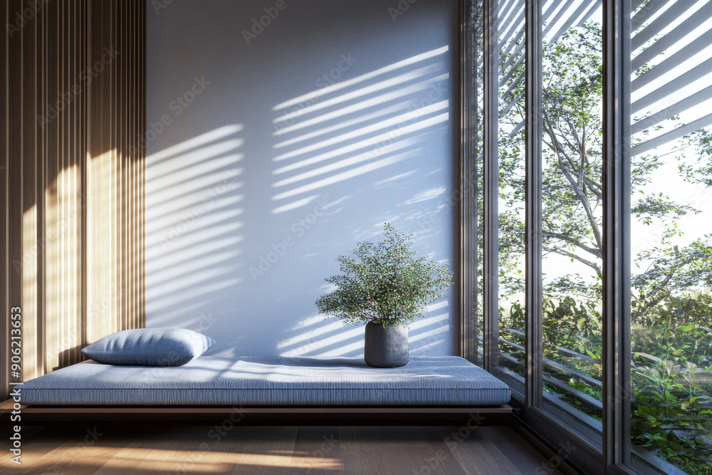 Luxury property interiors with elegant furniture and natural lighting coming in from a large window. Interiors design composition with neutral lighting and wall panels. Luxury property interiors with elegant furniture and natural lighting coming in from a large window. Interiors design composition with neutral lighting and wall panels.