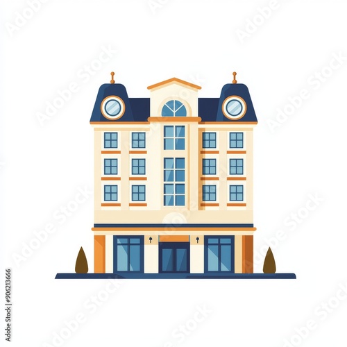 flat icon illustration of a vintage hotel on white background