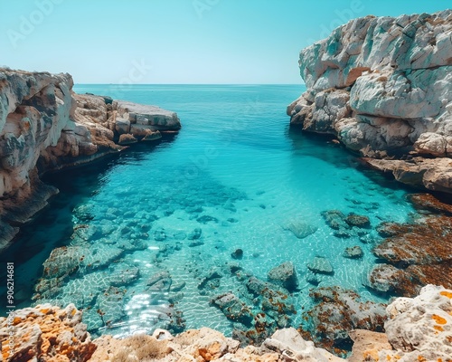 Enchanting Turquoise Lagoon Framed by Rugged Coastal Cliffs in Tranquil Tropical Paradise