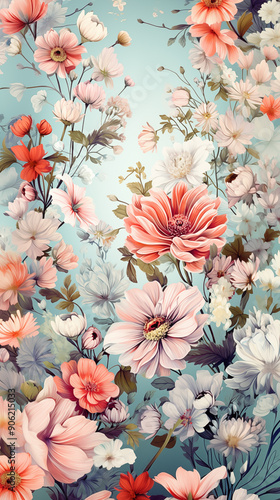 Romantic vintage flower pattern background in paste colors