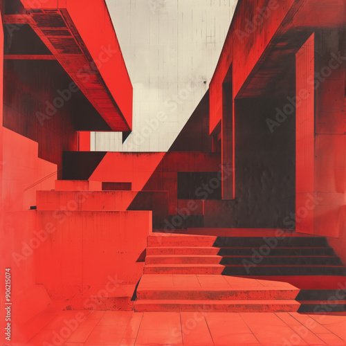 Brutalism shape in red