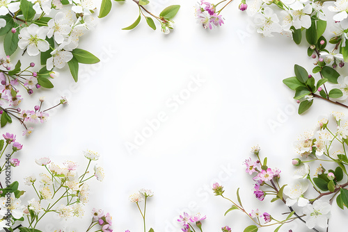 White background with a flower border with copy space for text