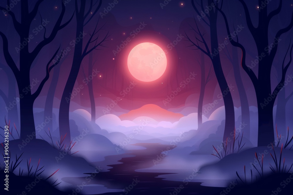 Fototapeta premium a mysterious fog rolling over a moonlit night landscape.