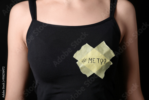 Woman with hashtag METOO on...