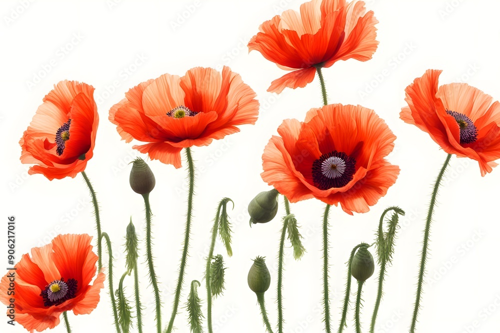 Fototapeta premium Oriental poppy flowers white background, AI Generated