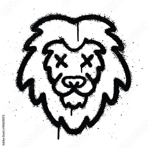 Graffiti spray lion isolated on white background