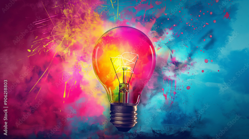 Colorful lightbulb, symbol of creativity and inspiration. Creative design with bulb. Concept: Artist, invention and art. Colorful lightbulb, symbol of creativity and inspiration. Creative design with bulb. Concept: Artist, invention and art.