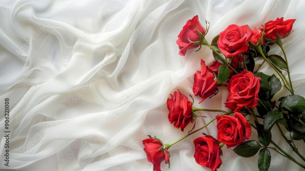 Red Roses on White Delicate Fabric Red Roses on White Delicate Fabric