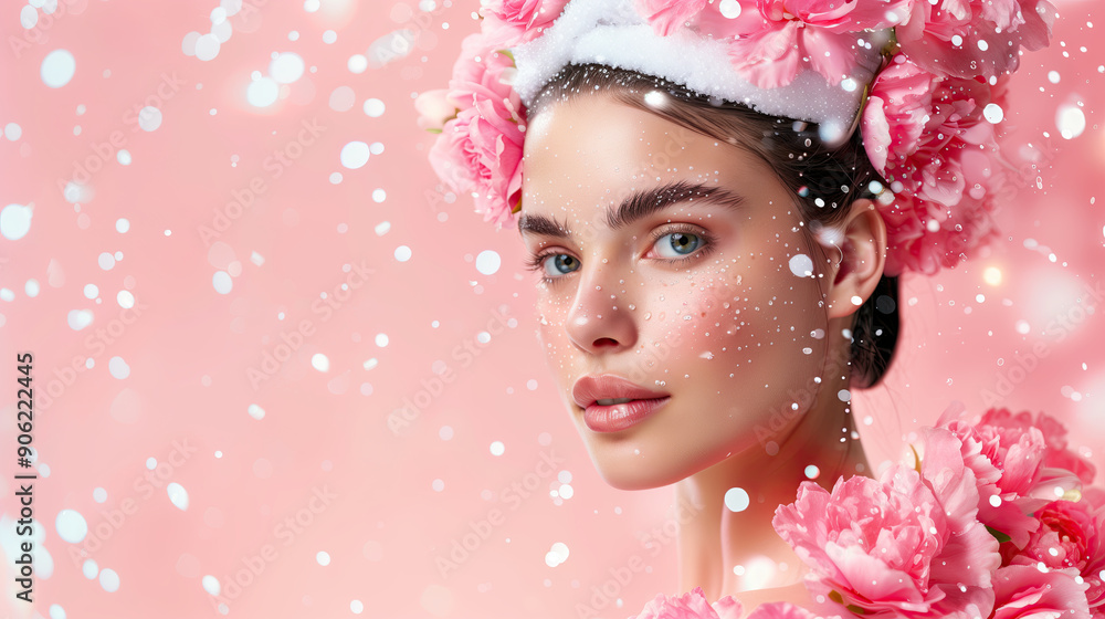 Gorgeous Model with Luminous Skin Set Against a Clean Background Surrounded by MSM Extracts Gorgeous Model with Luminous Skin Set Against a Clean Background Surrounded by MSM Extracts