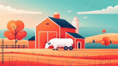 Farm logistics, organizing animal distribution, flat design illustration photo