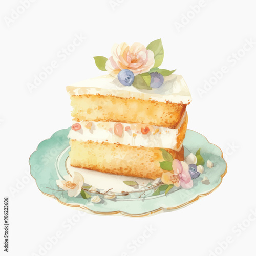Elegant watercolor cake slice