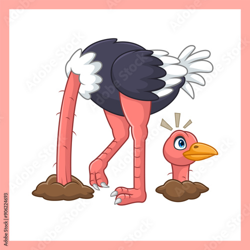 Ostrich hiding its head in the hole