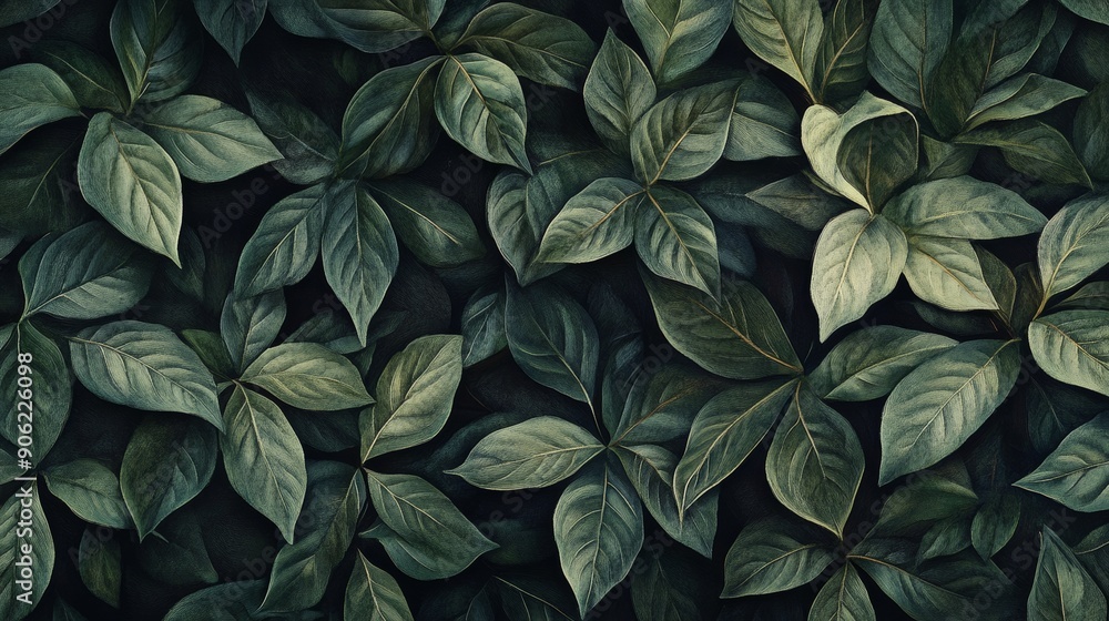 A close up of green leaves with a dark background A close up of green leaves with a dark background