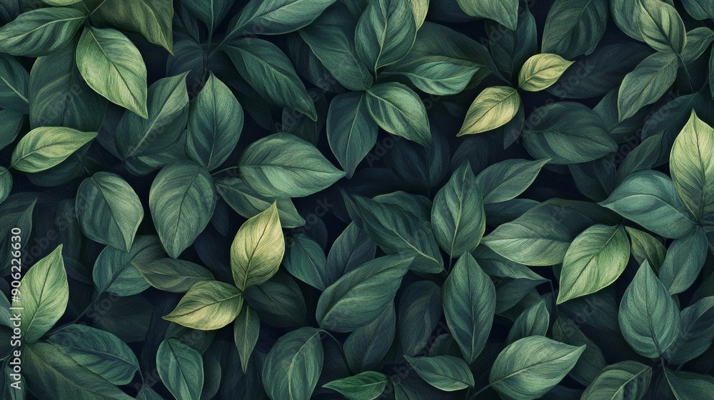 A close up of green leaves with a dark background A close up of green leaves with a dark background