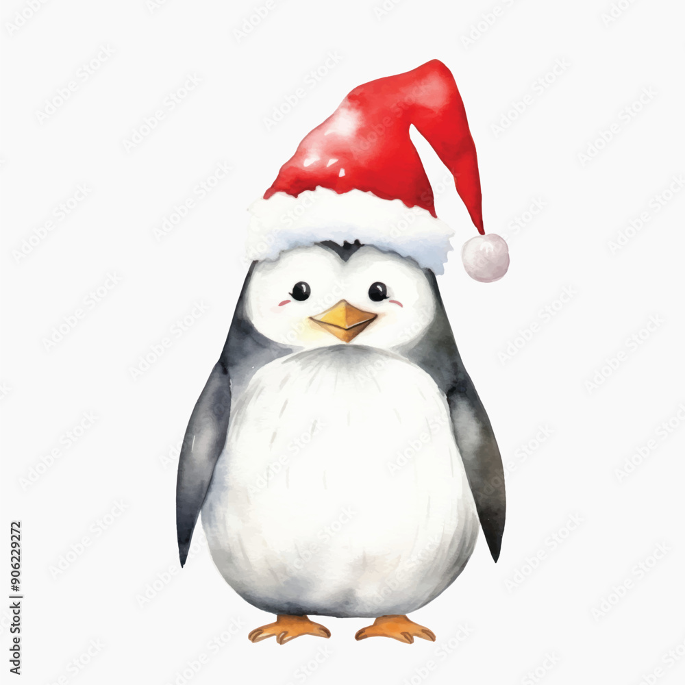 Obraz premium Festive penguin wearing Santa hat