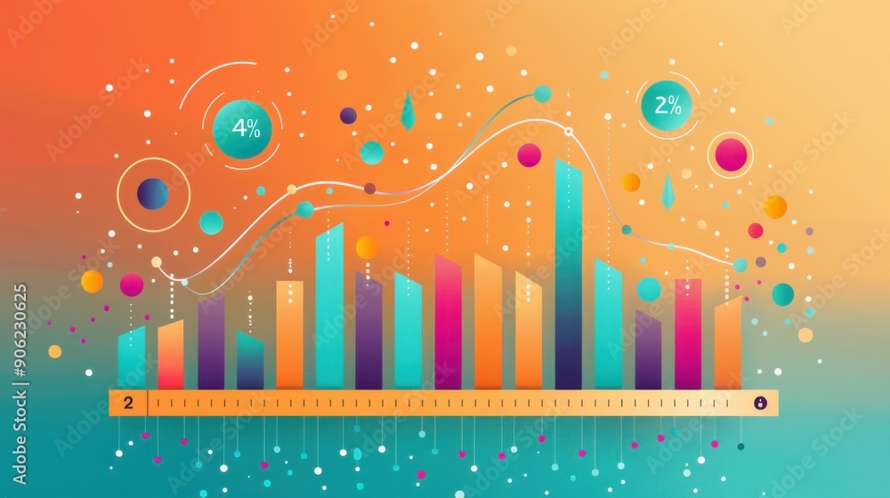 Measurement, ruler and chart with data points, flat design illustration Measurement, ruler and chart with data points, flat design illustration