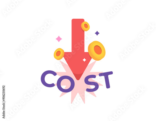 cost reduction concept. decrease in expenses and budget. cost of business capital is reduced. illustration of coins and downward arrow hitting the cost. flat style design. graphic elements