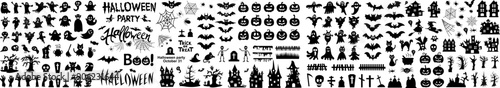 Big set of silhouettes of Halloween on a white background. Vector illustration